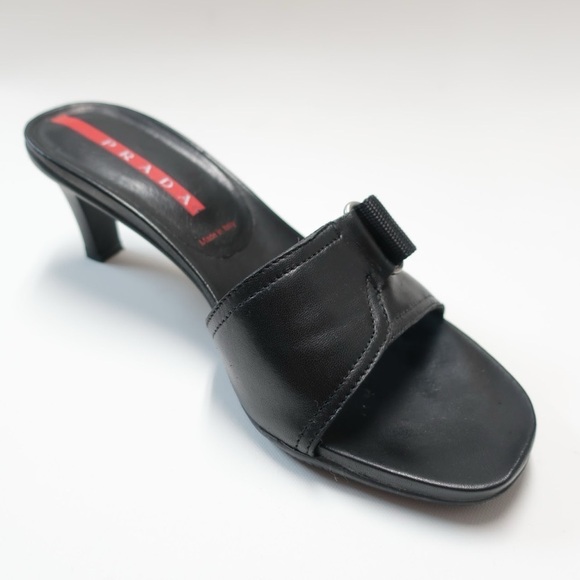 Vintage Prada Sport Black Leather Mules Size 35.5 - Picture 1 of 16